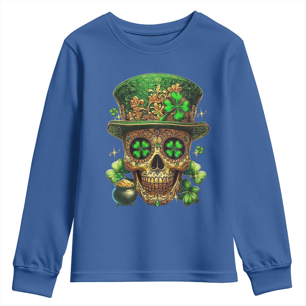 Sugar Skull St Patrick Day Youth Sweatshirt De Los Muertos Lucky Shamrock
