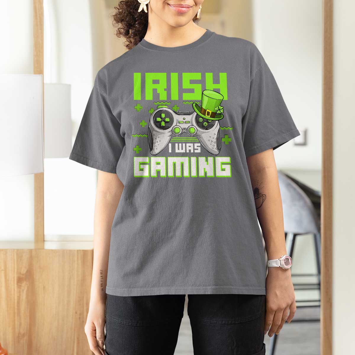 Funny Gamer St Patricks Day T Shirt For Women Irish I Was Gaming Video Games Lovers