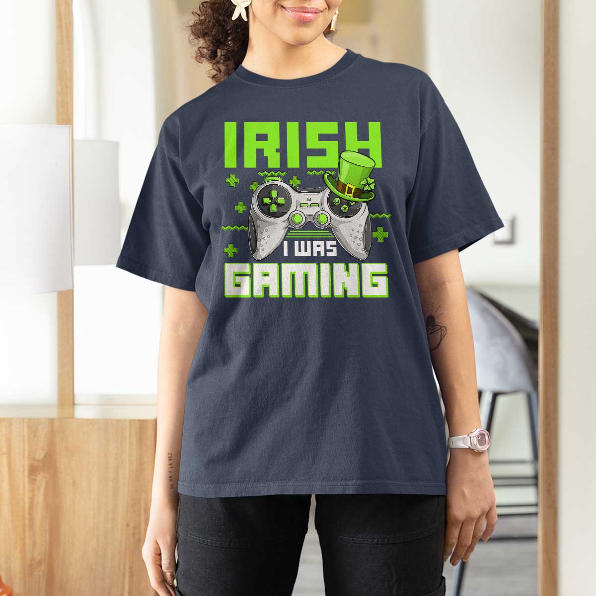 Funny Gamer St Patricks Day T Shirt For Women Irish I Was Gaming Video Games Lovers