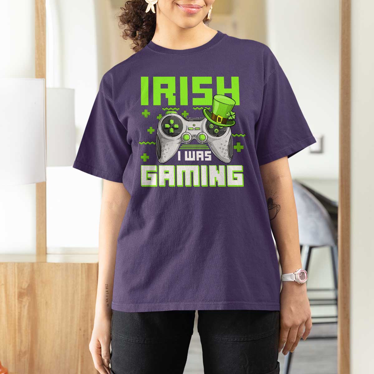 Funny Gamer St Patricks Day T Shirt For Women Irish I Was Gaming Video Games Lovers