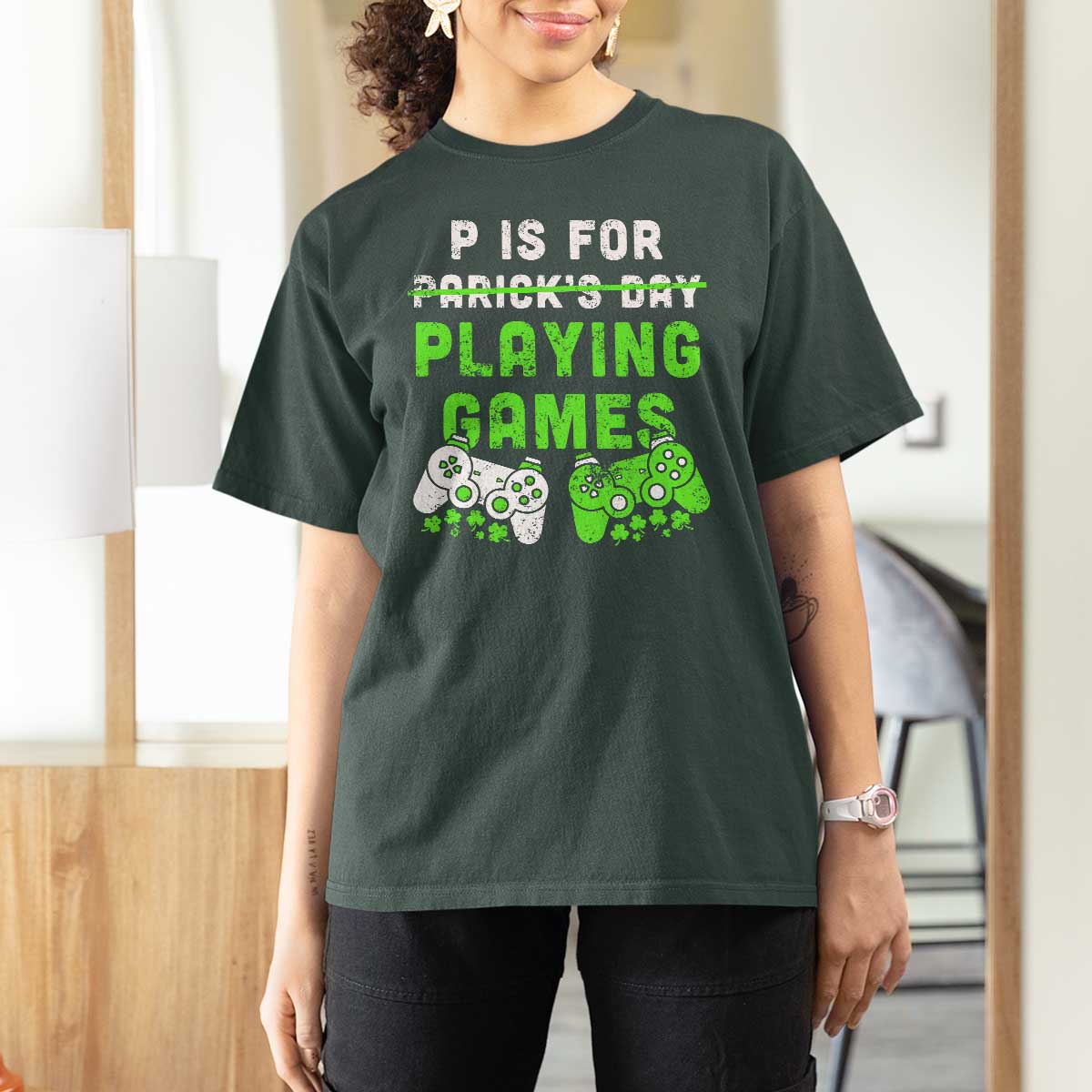 Video Game Controller Irish Gamer Boys St Patricks Day T Shirt For Women