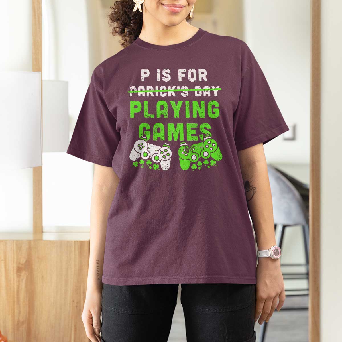 Video Game Controller Irish Gamer Boys St Patricks Day T Shirt For Women