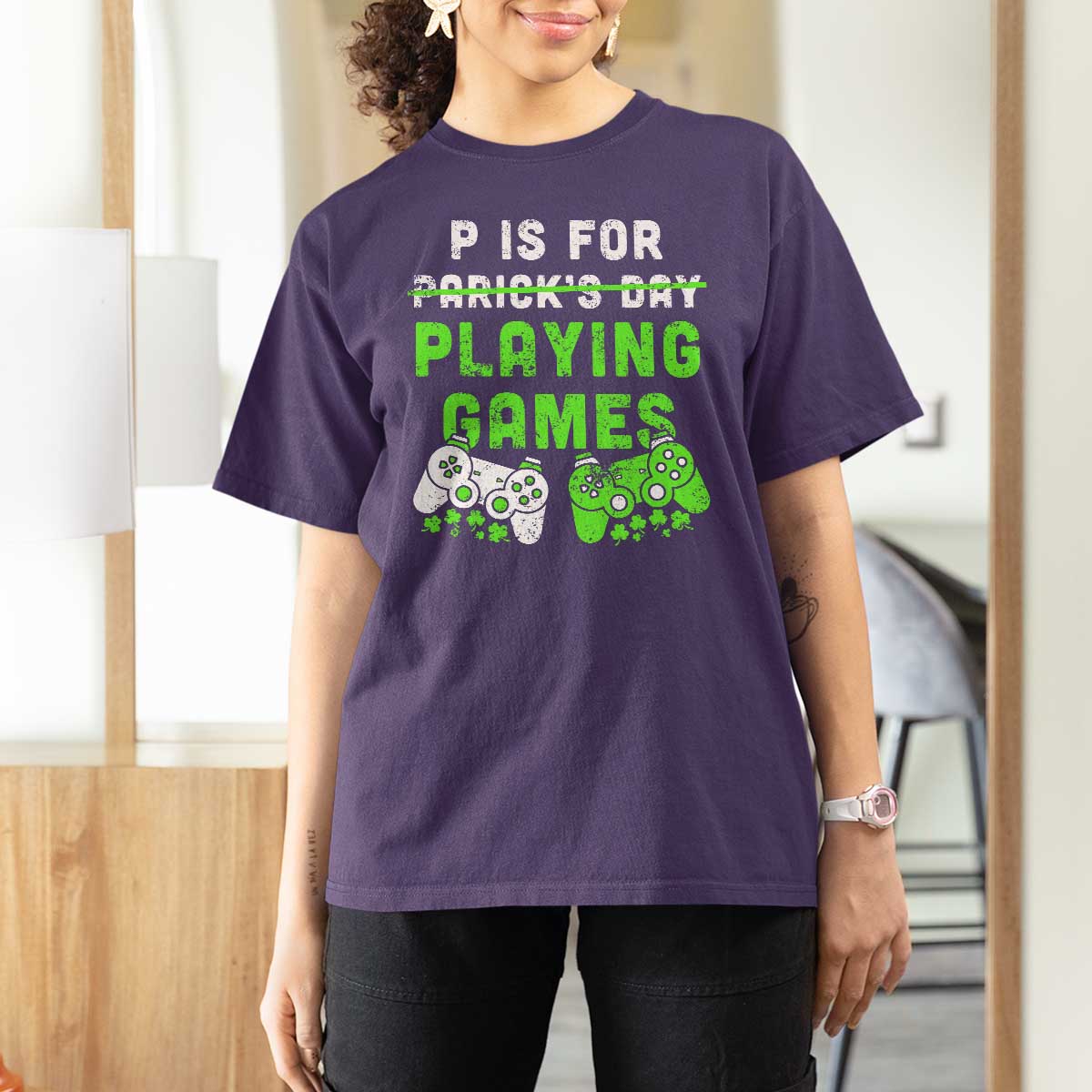 Video Game Controller Irish Gamer Boys St Patricks Day T Shirt For Women