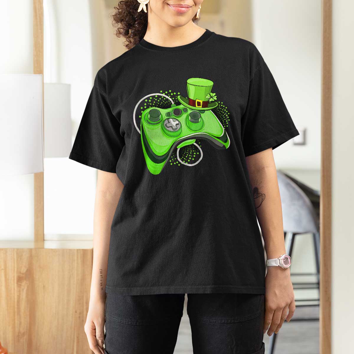 Irish Video Game Controller St Patrick Day Gamer T Shirt For Women