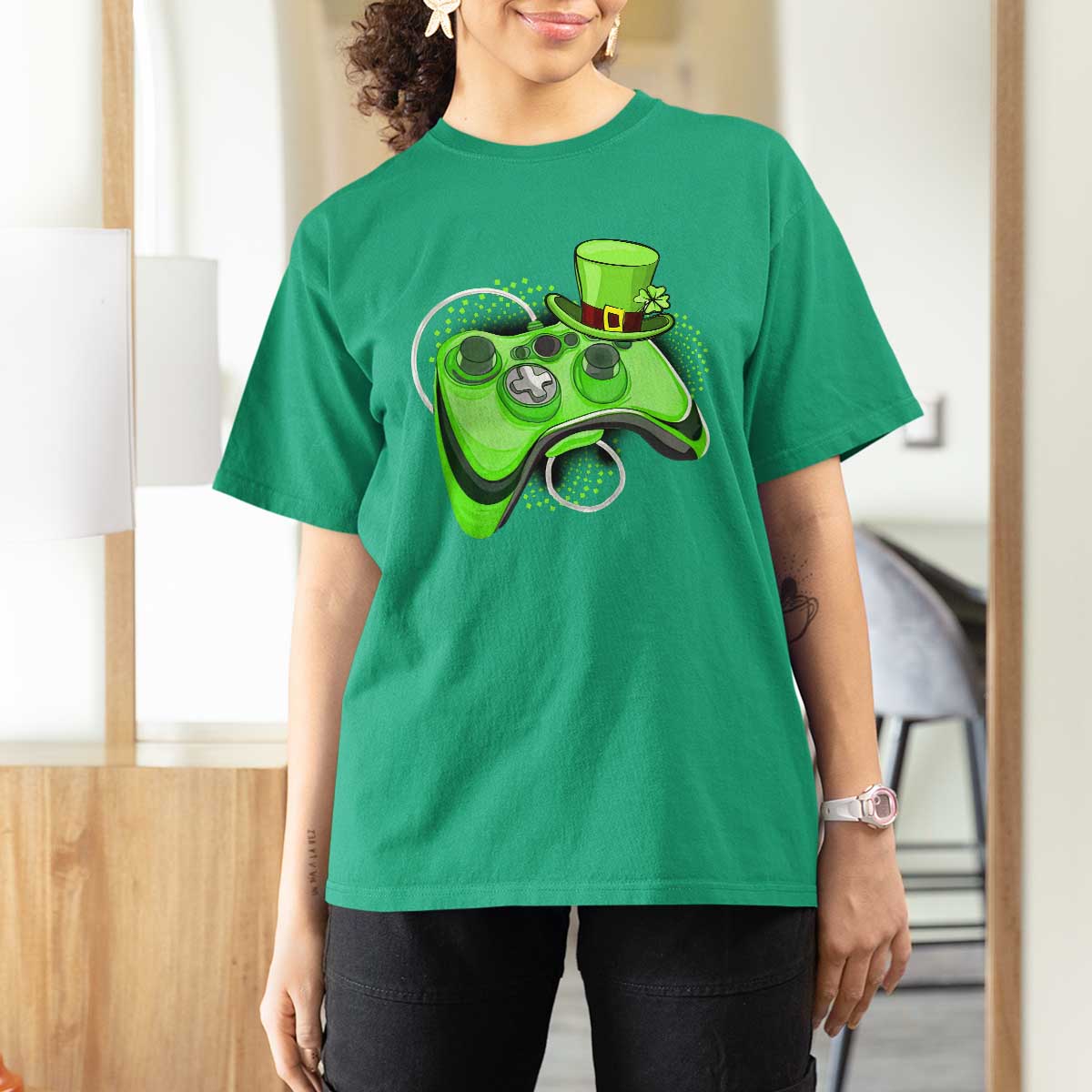 Irish Video Game Controller St Patrick Day Gamer T Shirt For Women
