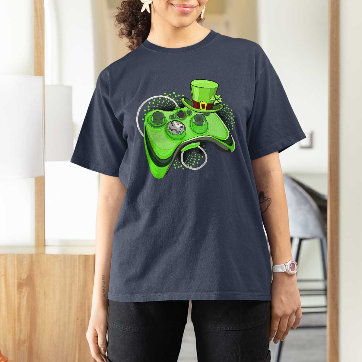 Irish Video Game Controller St Patrick Day Gamer T Shirt For Women