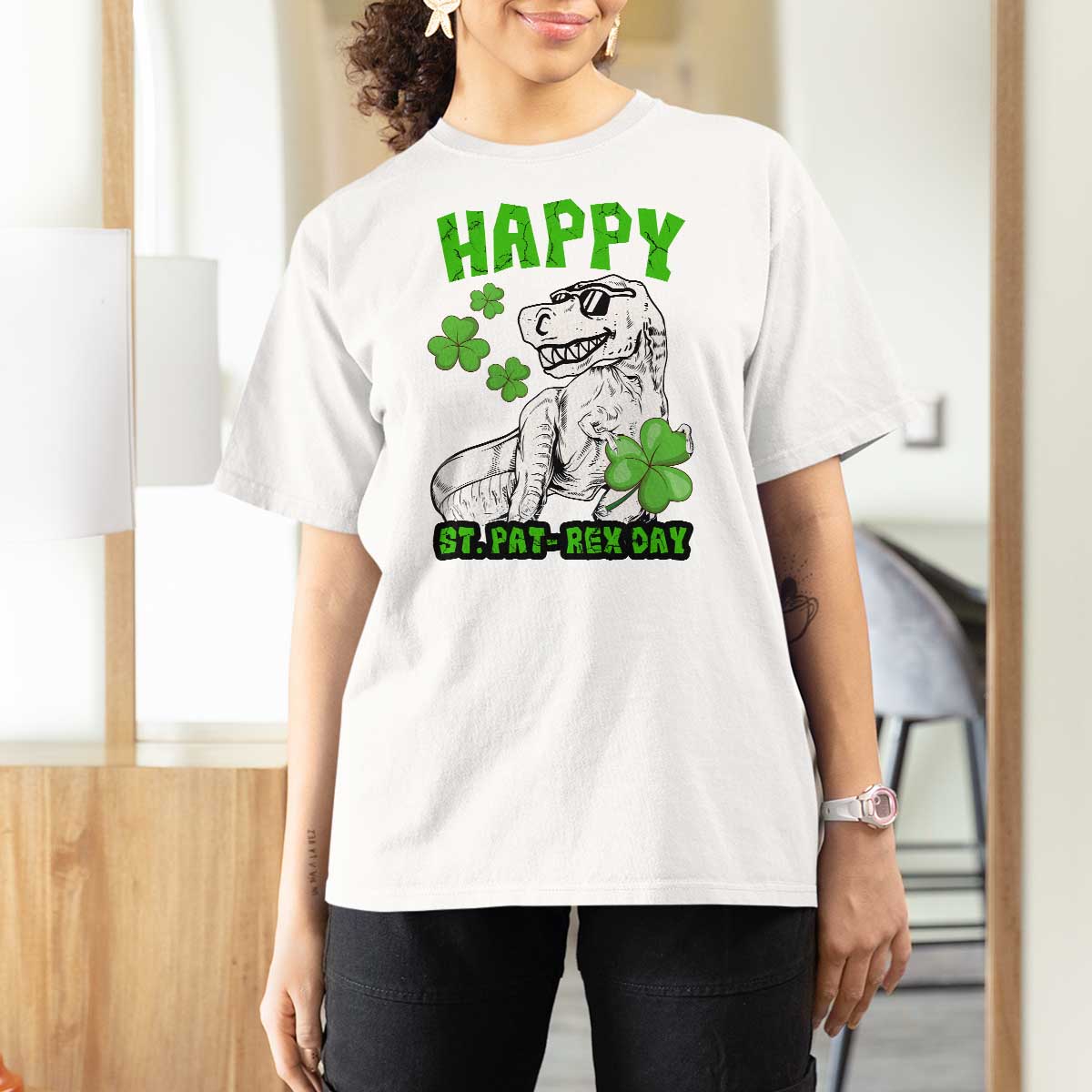 Dinosaur St Patricks Day T Shirt For Women Irish Boy School Toddler