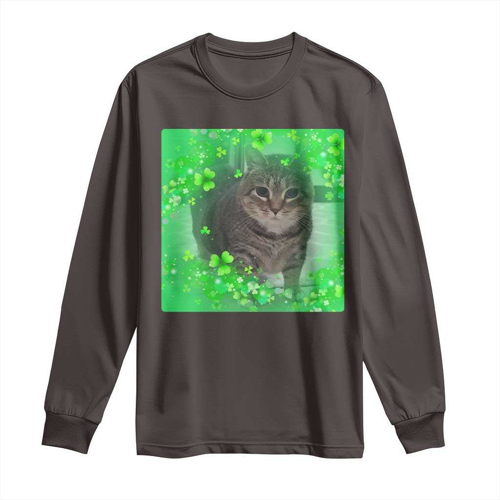 Funny Cat Meme St Patricks Day Long Sleeve Shirt Lucky Shamrock Goofy Ahh Cat
