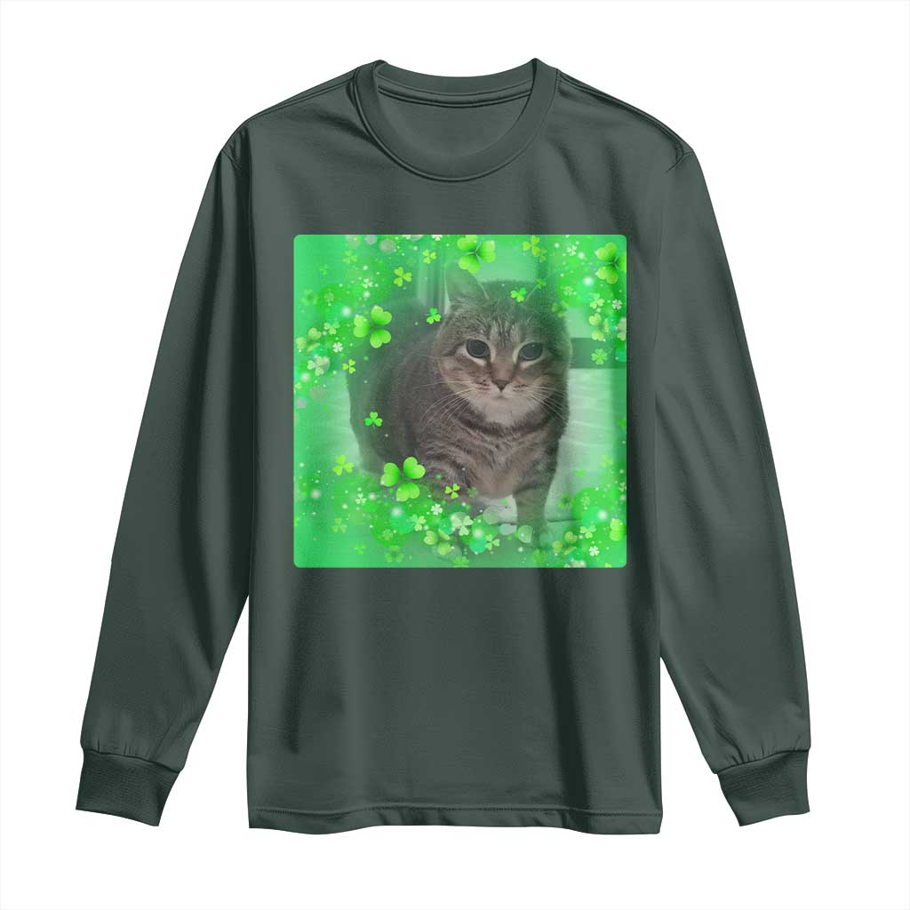 Funny Cat Meme St Patricks Day Long Sleeve Shirt Lucky Shamrock Goofy Ahh Cat