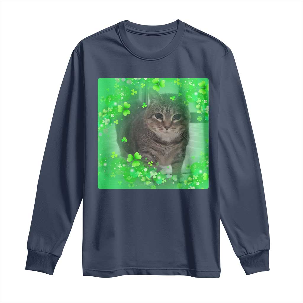 Funny Cat Meme St Patricks Day Long Sleeve Shirt Lucky Shamrock Goofy Ahh Cat