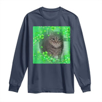 Funny Cat Meme St Patricks Day Long Sleeve Shirt Lucky Shamrock Goofy Ahh Cat