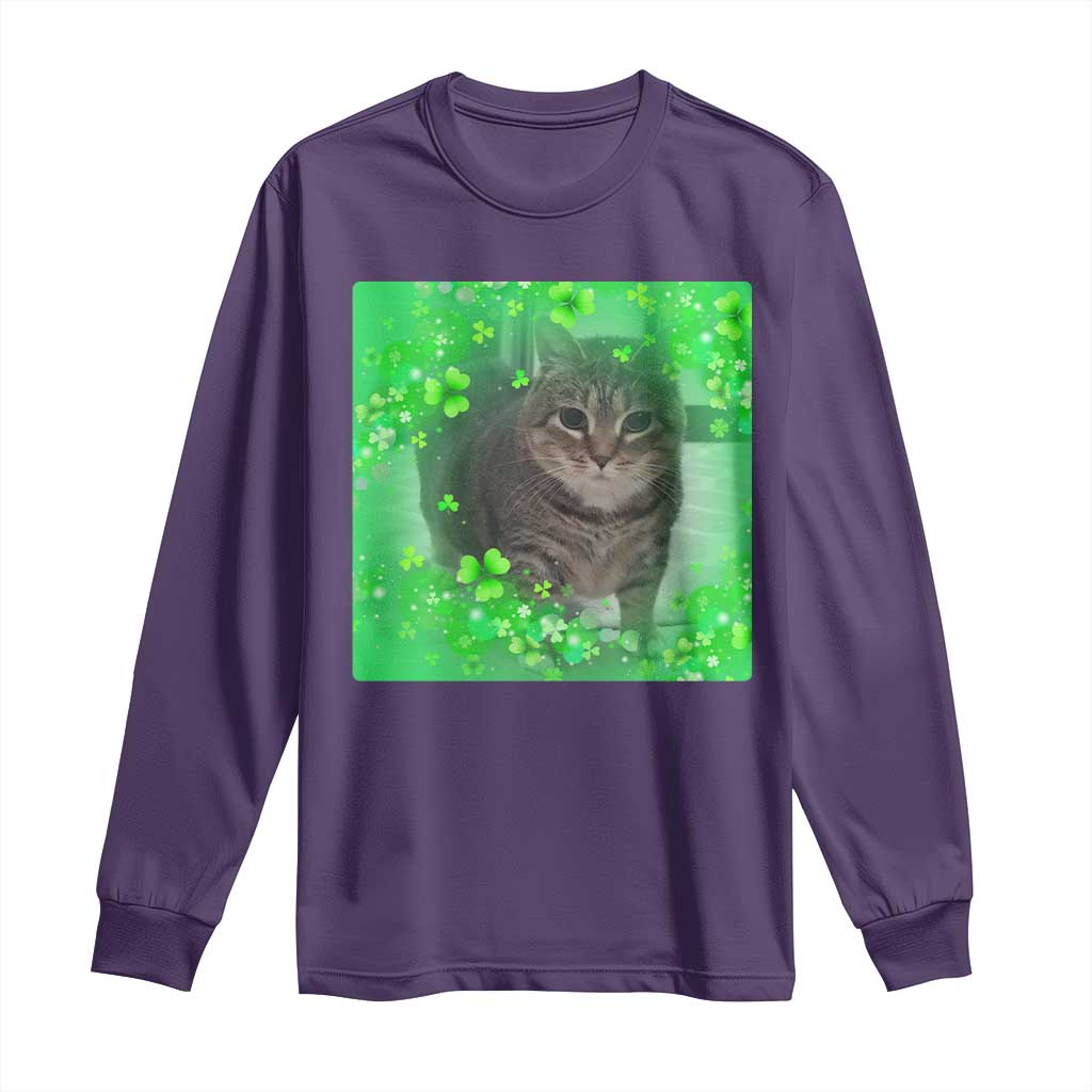 Funny Cat Meme St Patricks Day Long Sleeve Shirt Lucky Shamrock Goofy Ahh Cat