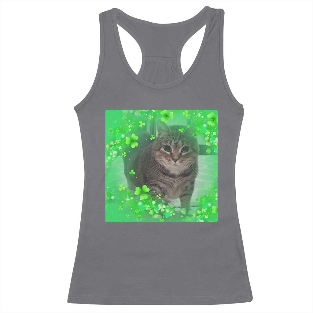 Funny Cat Meme St Patricks Day Racerback Tank Top Lucky Shamrock Goofy Ahh Cat