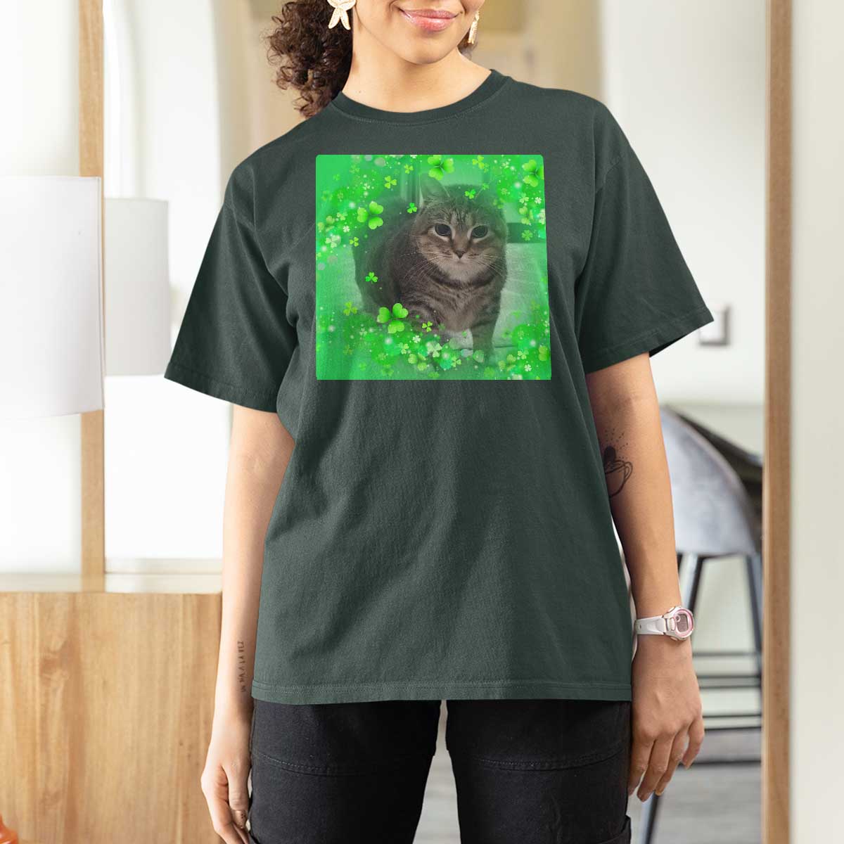 Funny Cat Meme St Patricks Day T Shirt For Women Lucky Shamrock Goofy Ahh Cat