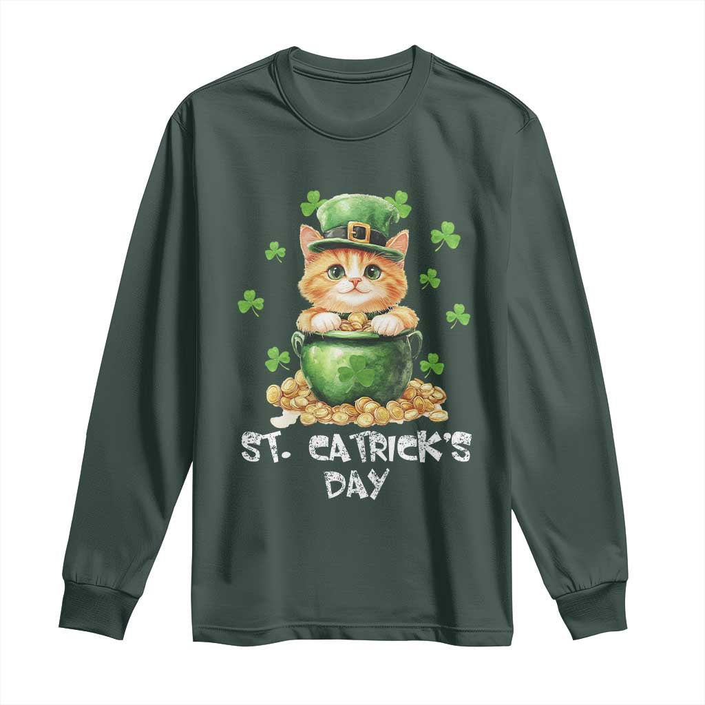 St. Patrick's Day Irish Cat Long Sleeve Shirt Kitty Saint Pattys Lucky Shamrocks