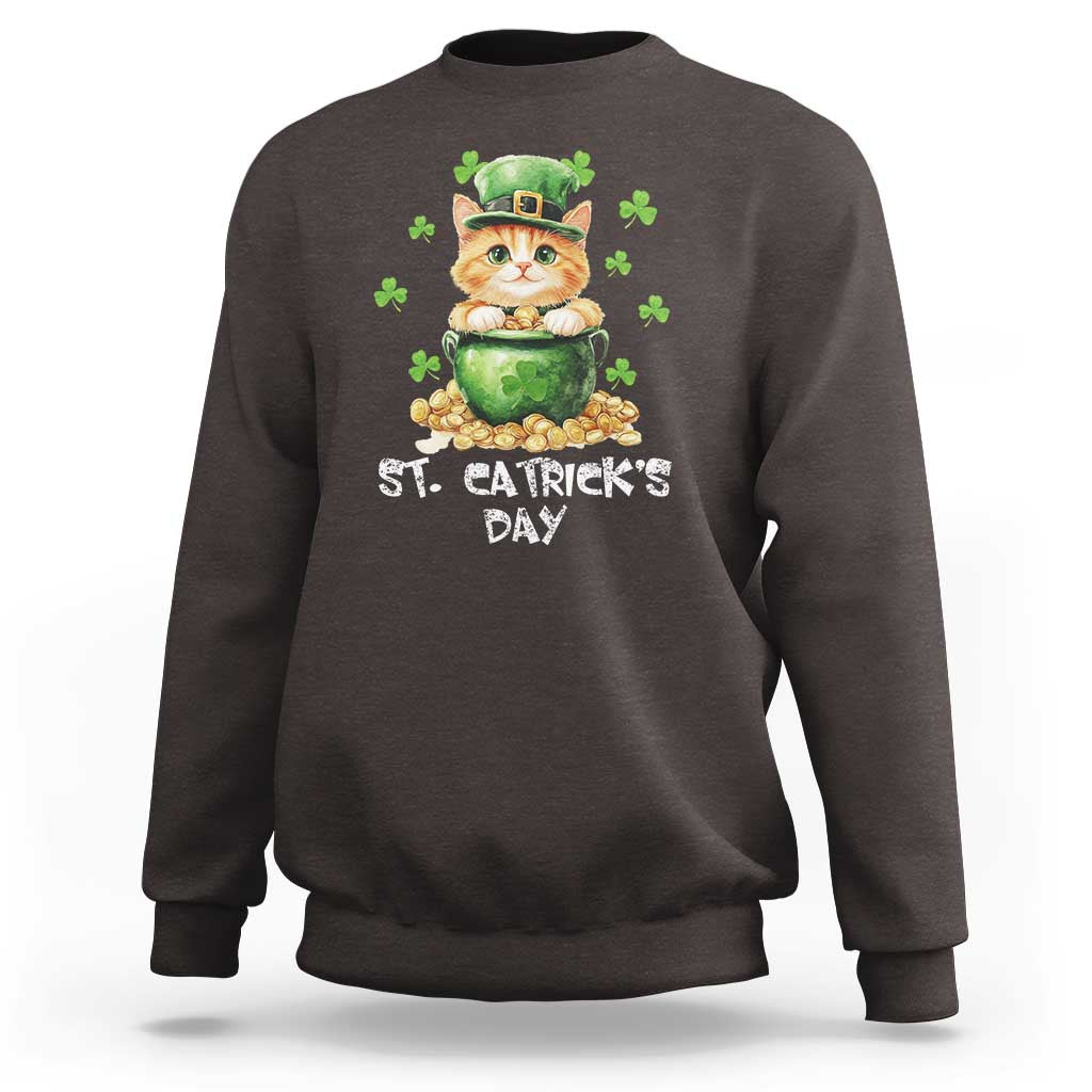 St. Patrick's Day Irish Cat Sweatshirt Kitty Saint Pattys Lucky Shamrocks