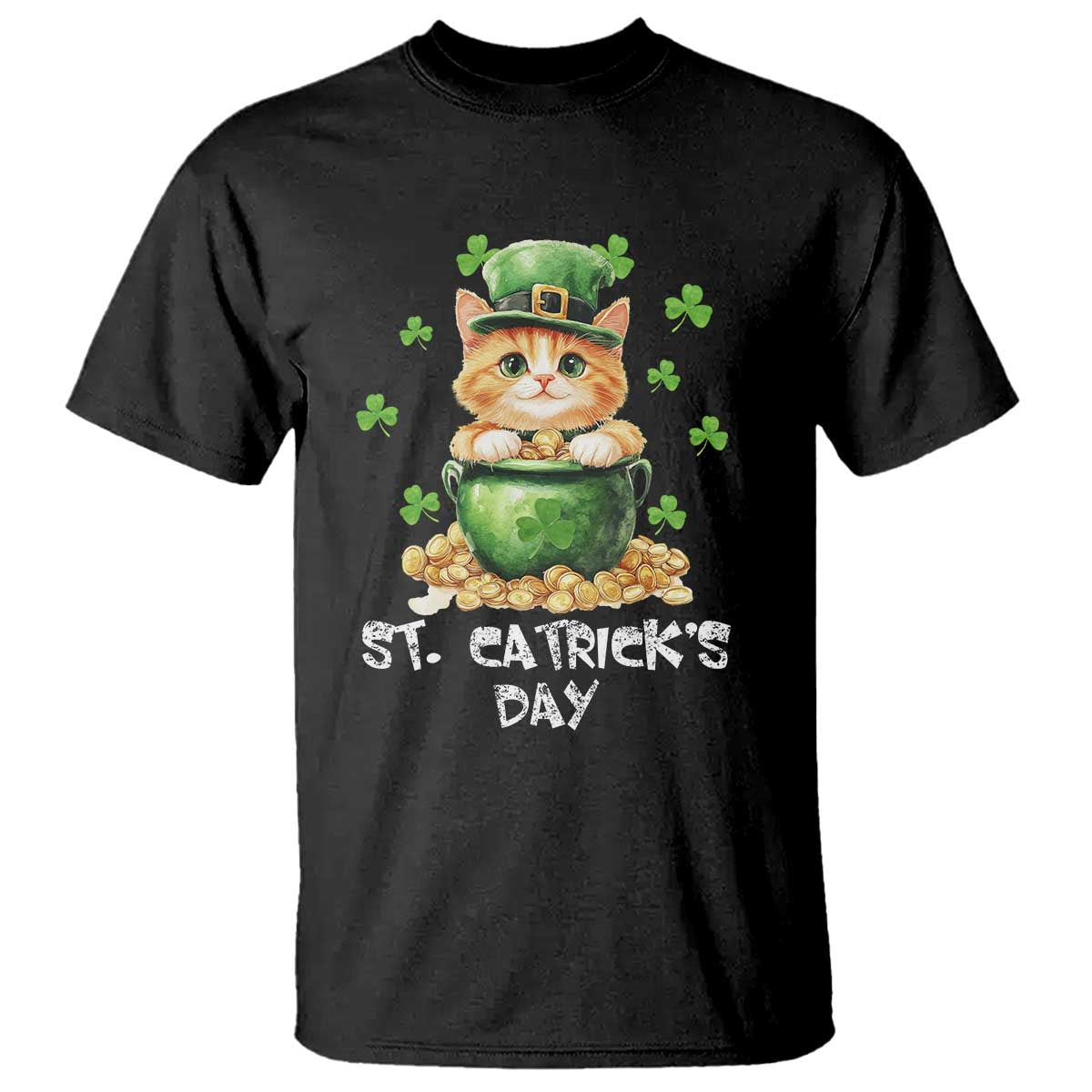St. Patrick's Day Irish Cat T Shirt Kitty Saint Pattys Lucky Shamrocks