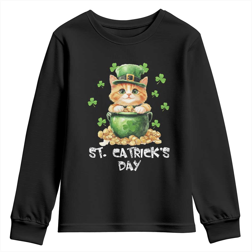 St. Patrick's Day Irish Cat Youth Sweatshirt Kitty Saint Pattys Lucky Shamrocks