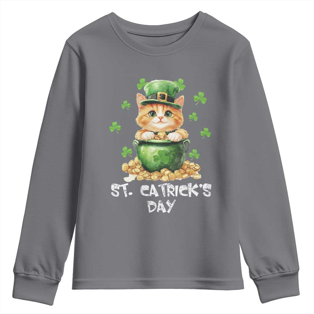 St. Patrick's Day Irish Cat Youth Sweatshirt Kitty Saint Pattys Lucky Shamrocks