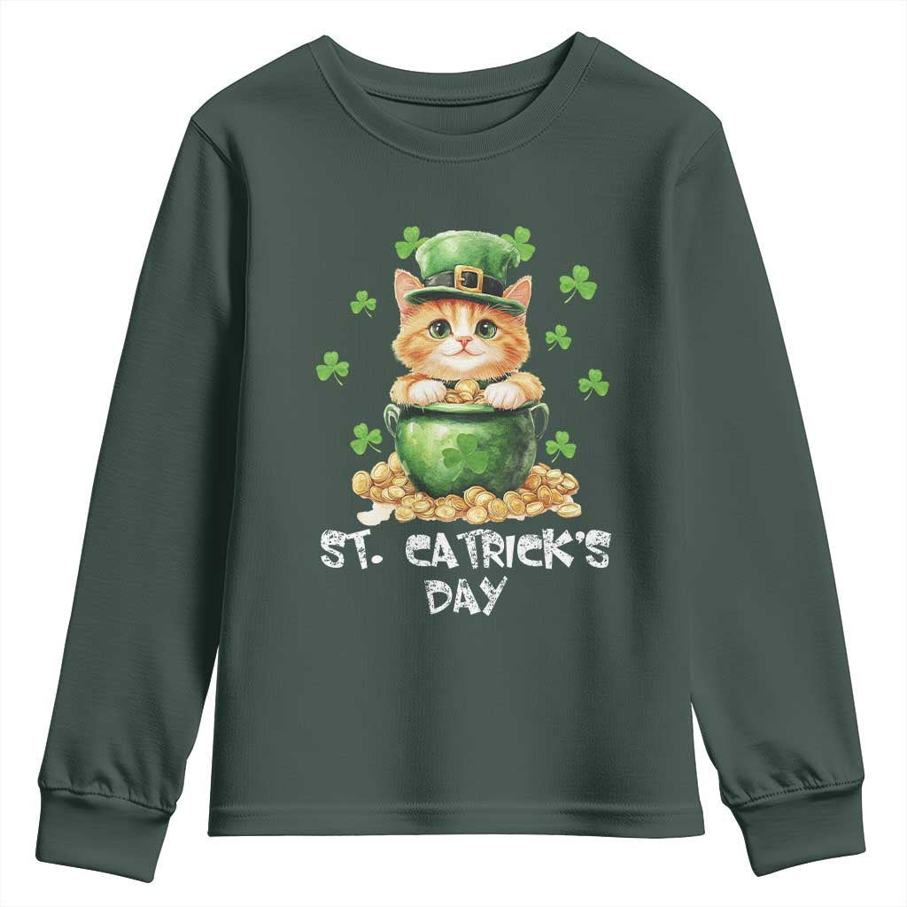 St. Patrick's Day Irish Cat Youth Sweatshirt Kitty Saint Pattys Lucky Shamrocks