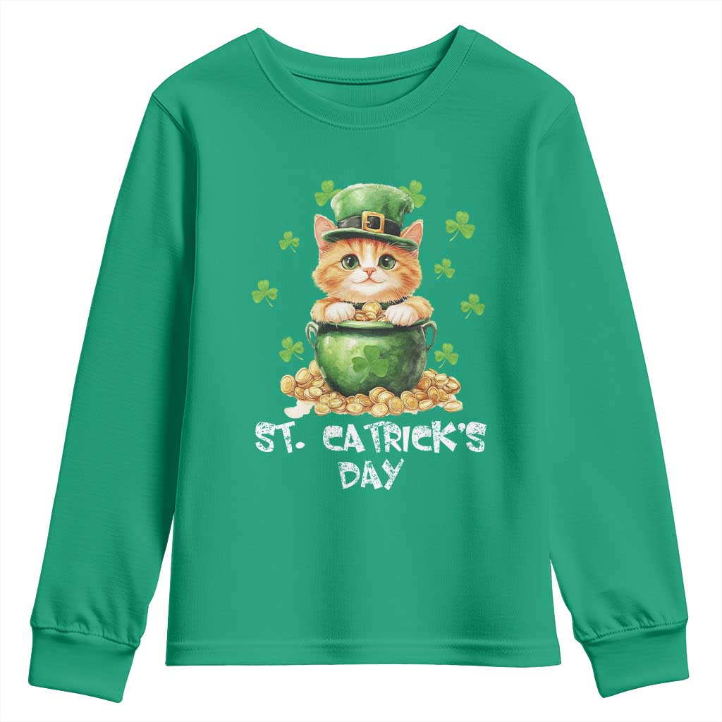 St. Patrick's Day Irish Cat Youth Sweatshirt Kitty Saint Pattys Lucky Shamrocks