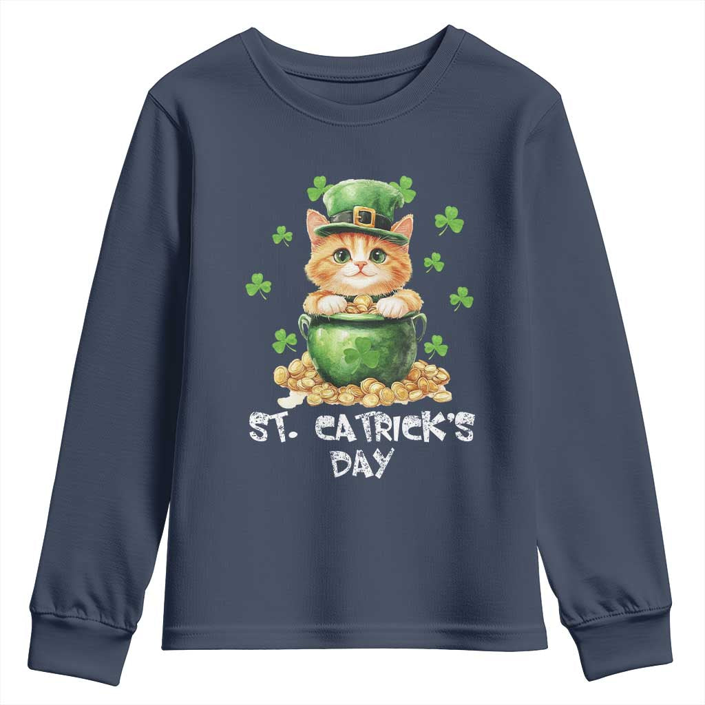 St. Patrick's Day Irish Cat Youth Sweatshirt Kitty Saint Pattys Lucky Shamrocks