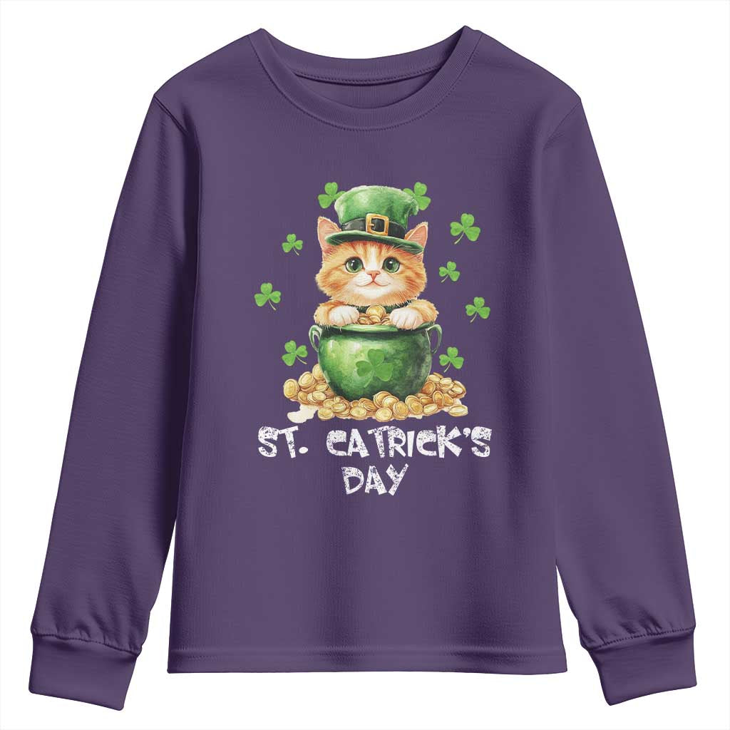 St. Patrick's Day Irish Cat Youth Sweatshirt Kitty Saint Pattys Lucky Shamrocks