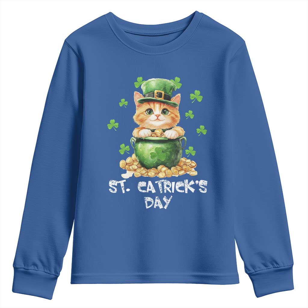 St. Patrick's Day Irish Cat Youth Sweatshirt Kitty Saint Pattys Lucky Shamrocks