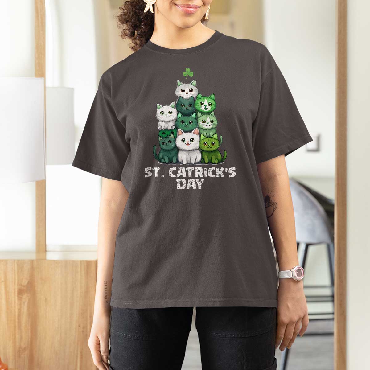 St. Patrick's Day Irish Cat T Shirt For Women Cute Cats Saint Pattys