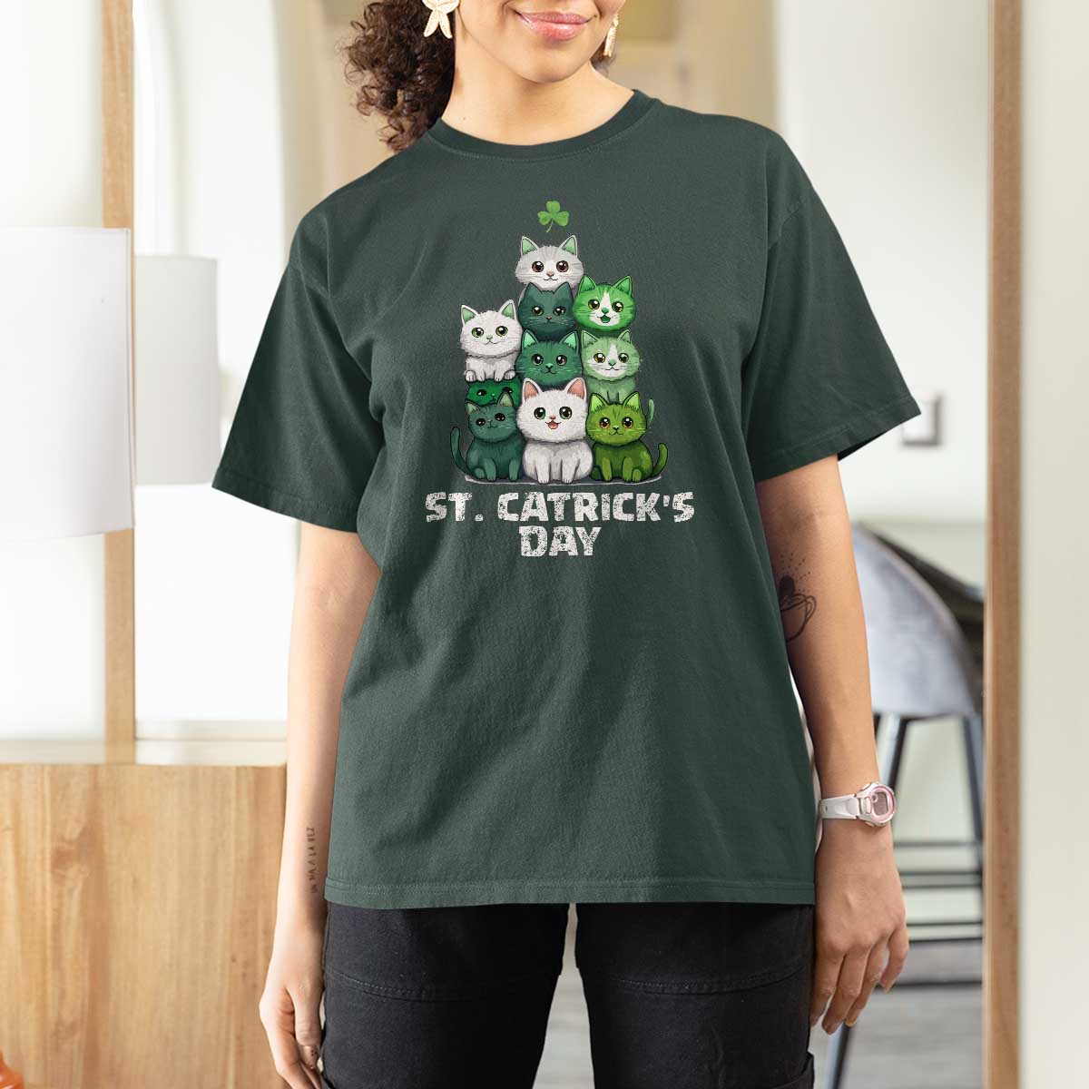 St. Patrick's Day Irish Cat T Shirt For Women Cute Cats Saint Pattys