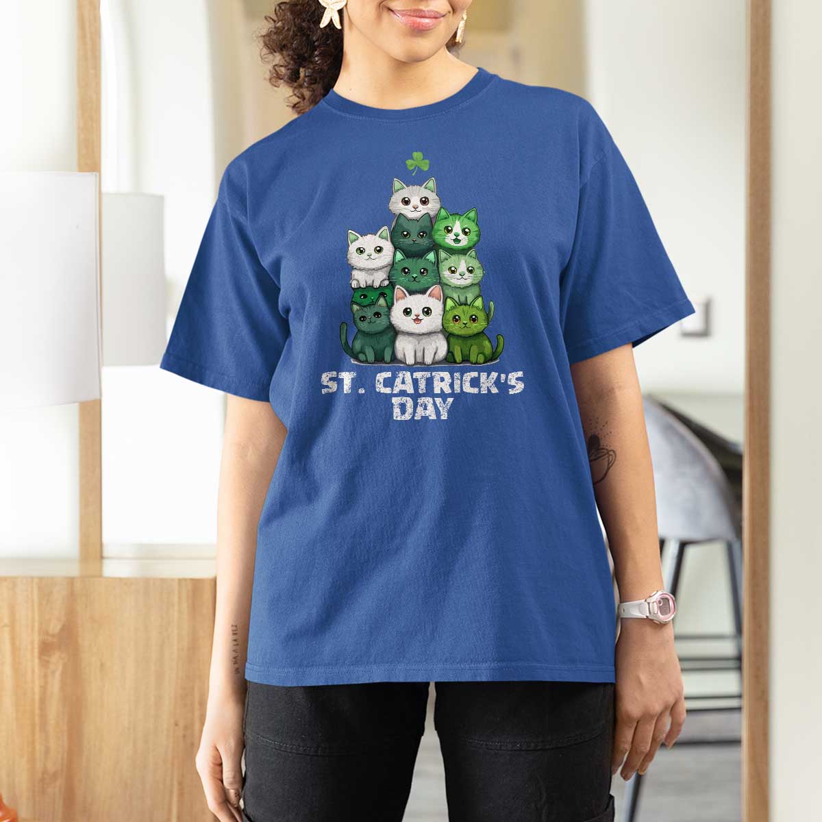 St. Patrick's Day Irish Cat T Shirt For Women Cute Cats Saint Pattys