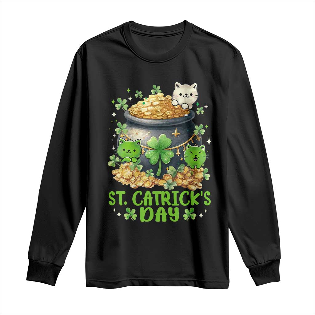 Cats St Patricks Day Long Sleeve Shirt Pot Of Gold Kitty Lover Lucky Irish