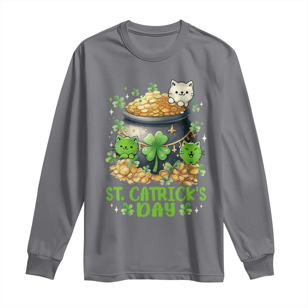Cats St Patricks Day Long Sleeve Shirt Pot Of Gold Kitty Lover Lucky Irish