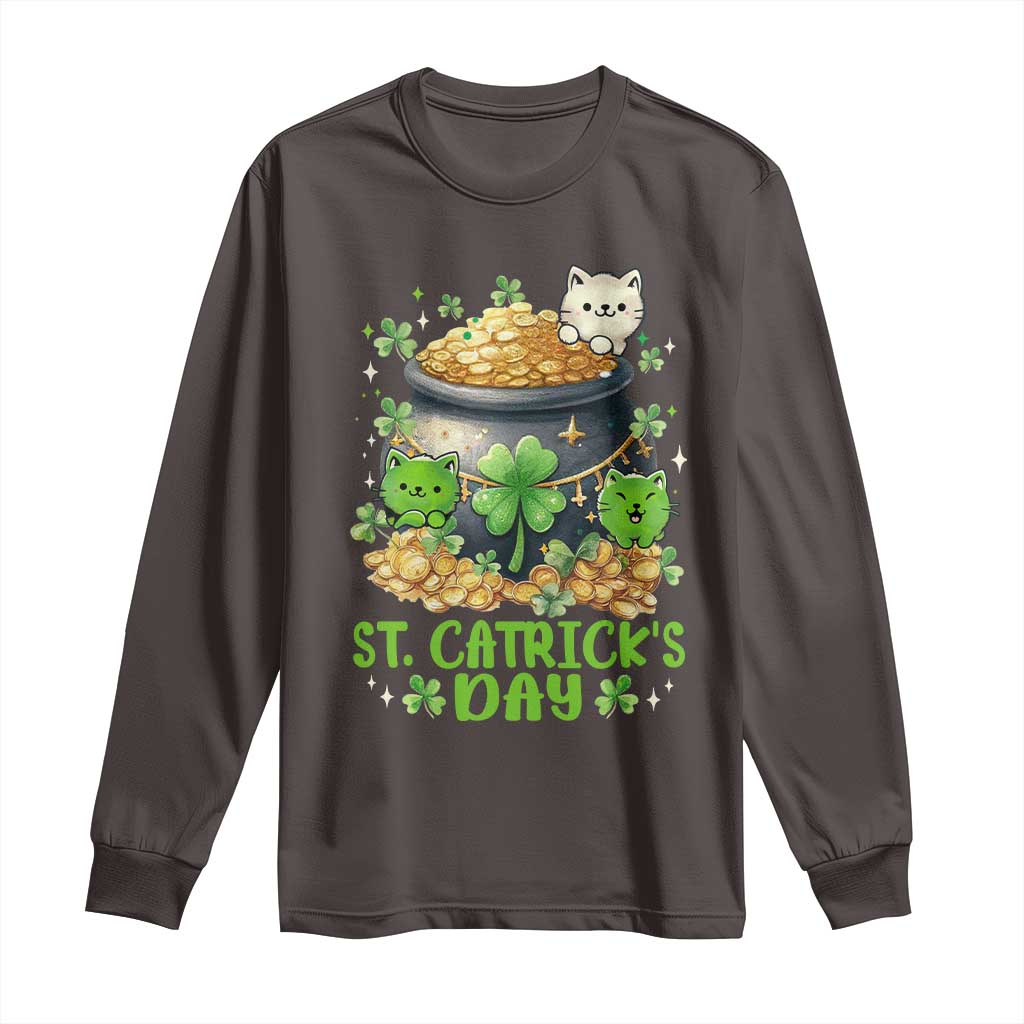 Cats St Patricks Day Long Sleeve Shirt Pot Of Gold Kitty Lover Lucky Irish