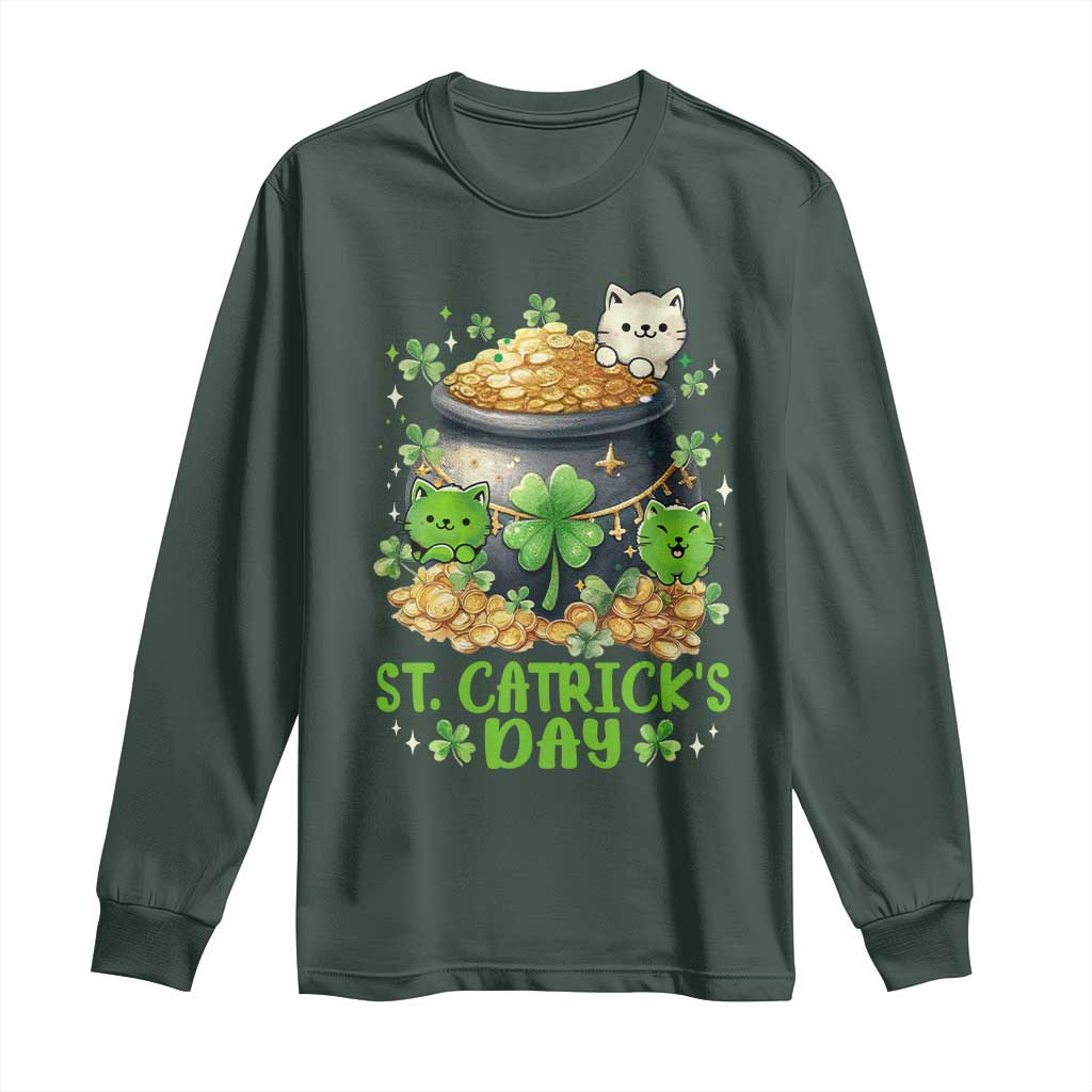 Cats St Patricks Day Long Sleeve Shirt Pot Of Gold Kitty Lover Lucky Irish