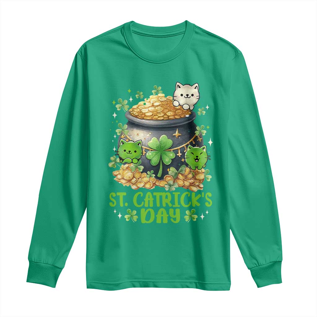 Cats St Patricks Day Long Sleeve Shirt Pot Of Gold Kitty Lover Lucky Irish