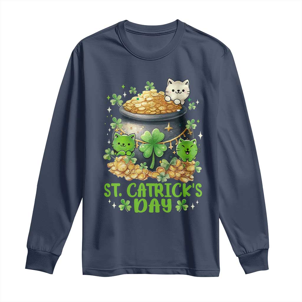 Cats St Patricks Day Long Sleeve Shirt Pot Of Gold Kitty Lover Lucky Irish