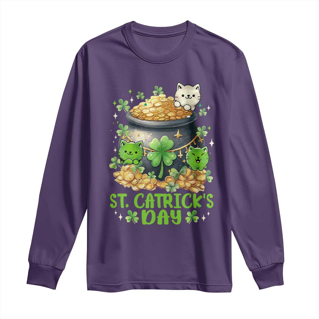 Cats St Patricks Day Long Sleeve Shirt Pot Of Gold Kitty Lover Lucky Irish