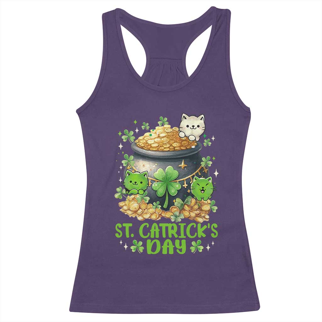 Cats St Patricks Day Racerback Tank Top Pot Of Gold Kitty Lover Lucky Irish