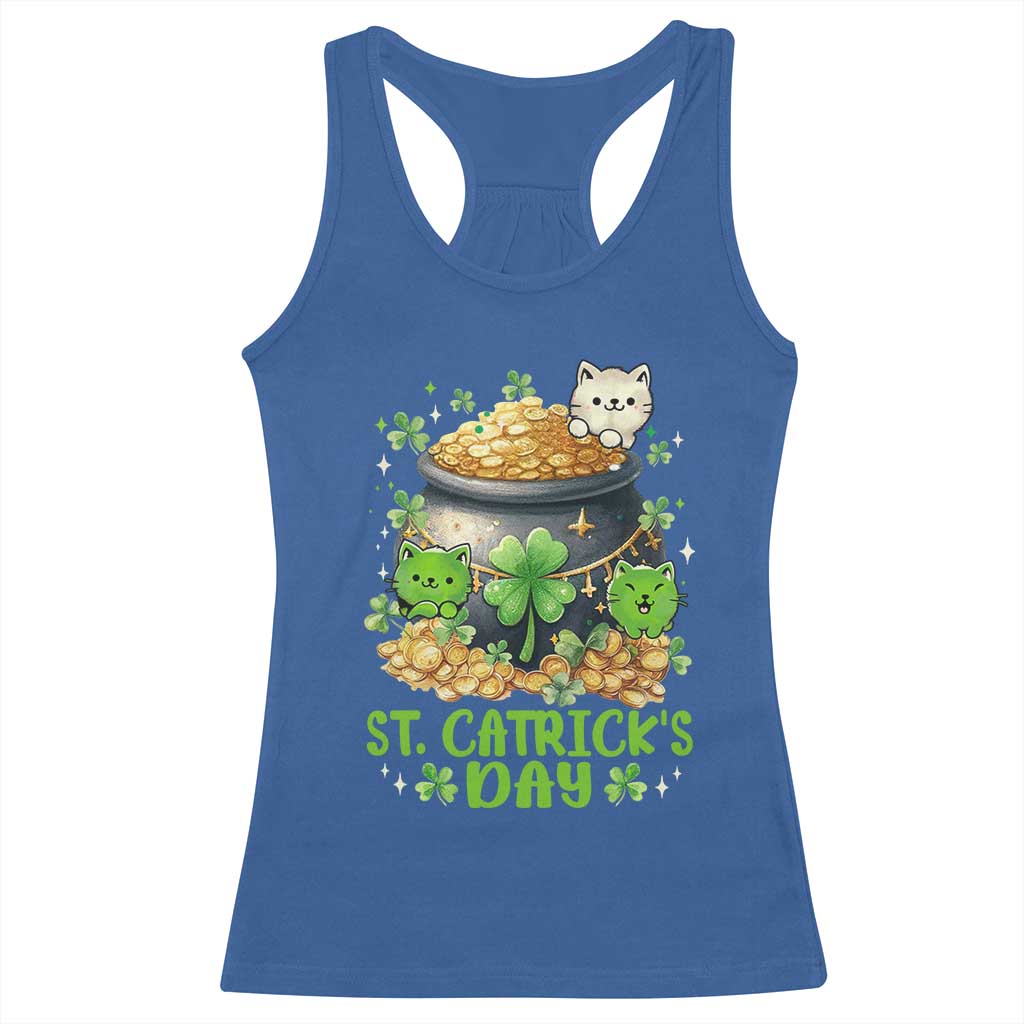 Cats St Patricks Day Racerback Tank Top Pot Of Gold Kitty Lover Lucky Irish