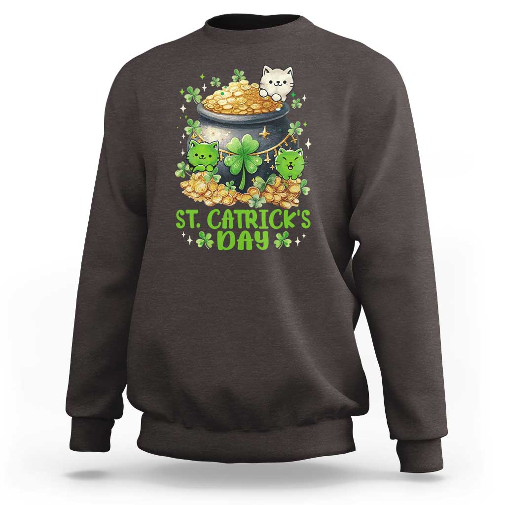 Cats St Patricks Day Sweatshirt Pot Of Gold Kitty Lover Lucky Irish