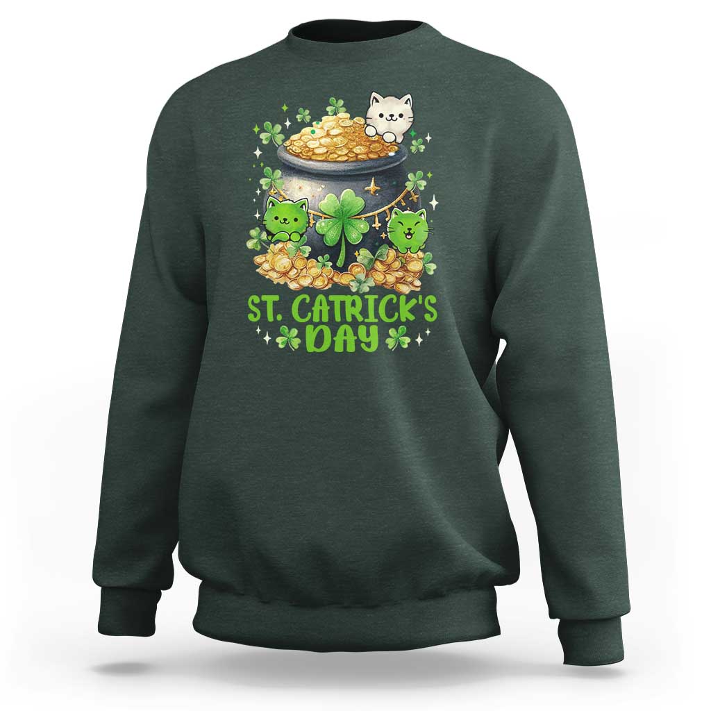 Cats St Patricks Day Sweatshirt Pot Of Gold Kitty Lover Lucky Irish