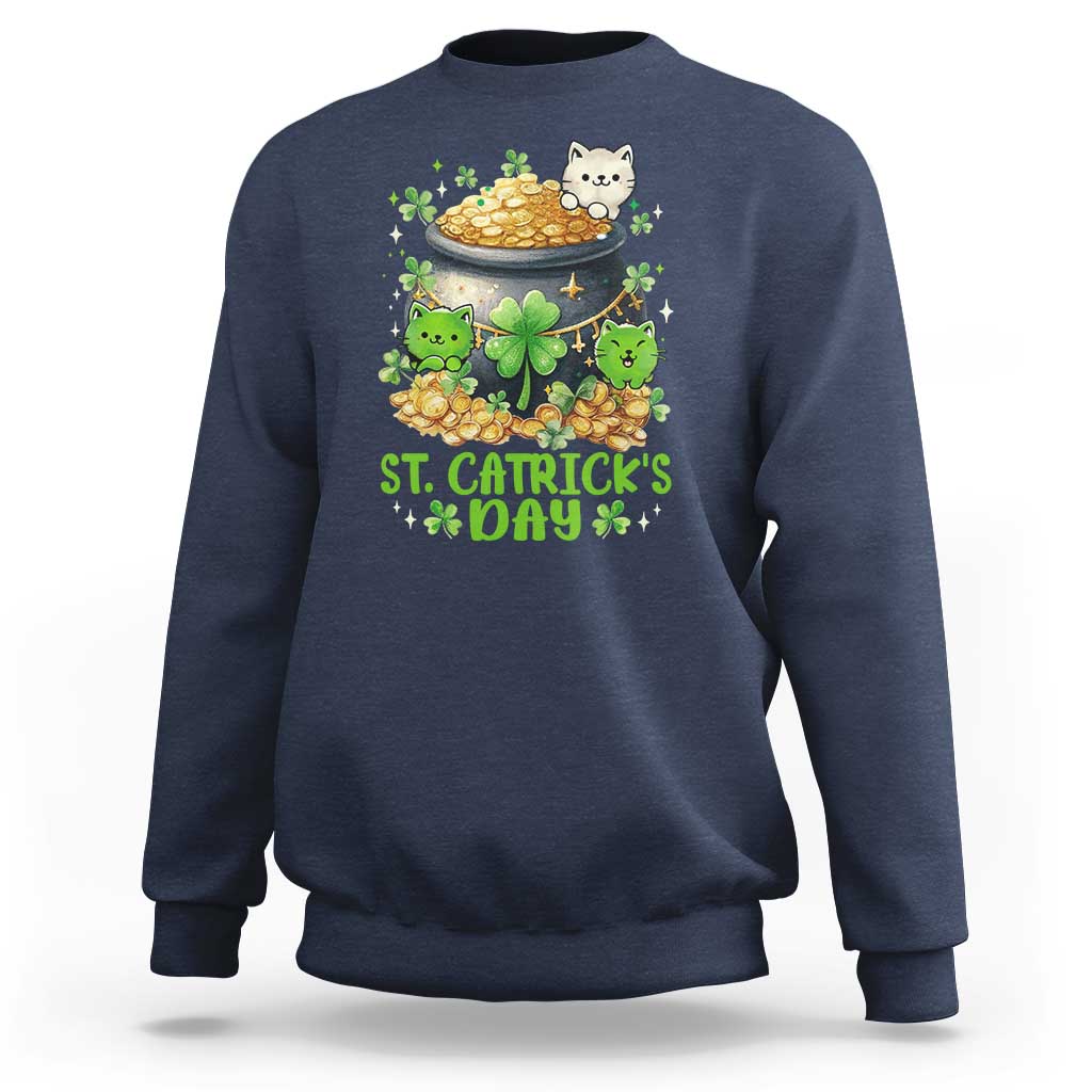 Cats St Patricks Day Sweatshirt Pot Of Gold Kitty Lover Lucky Irish