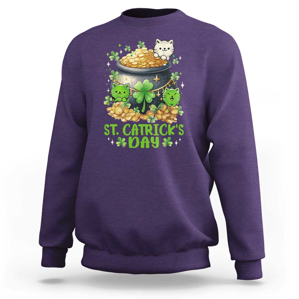 Cats St Patricks Day Sweatshirt Pot Of Gold Kitty Lover Lucky Irish