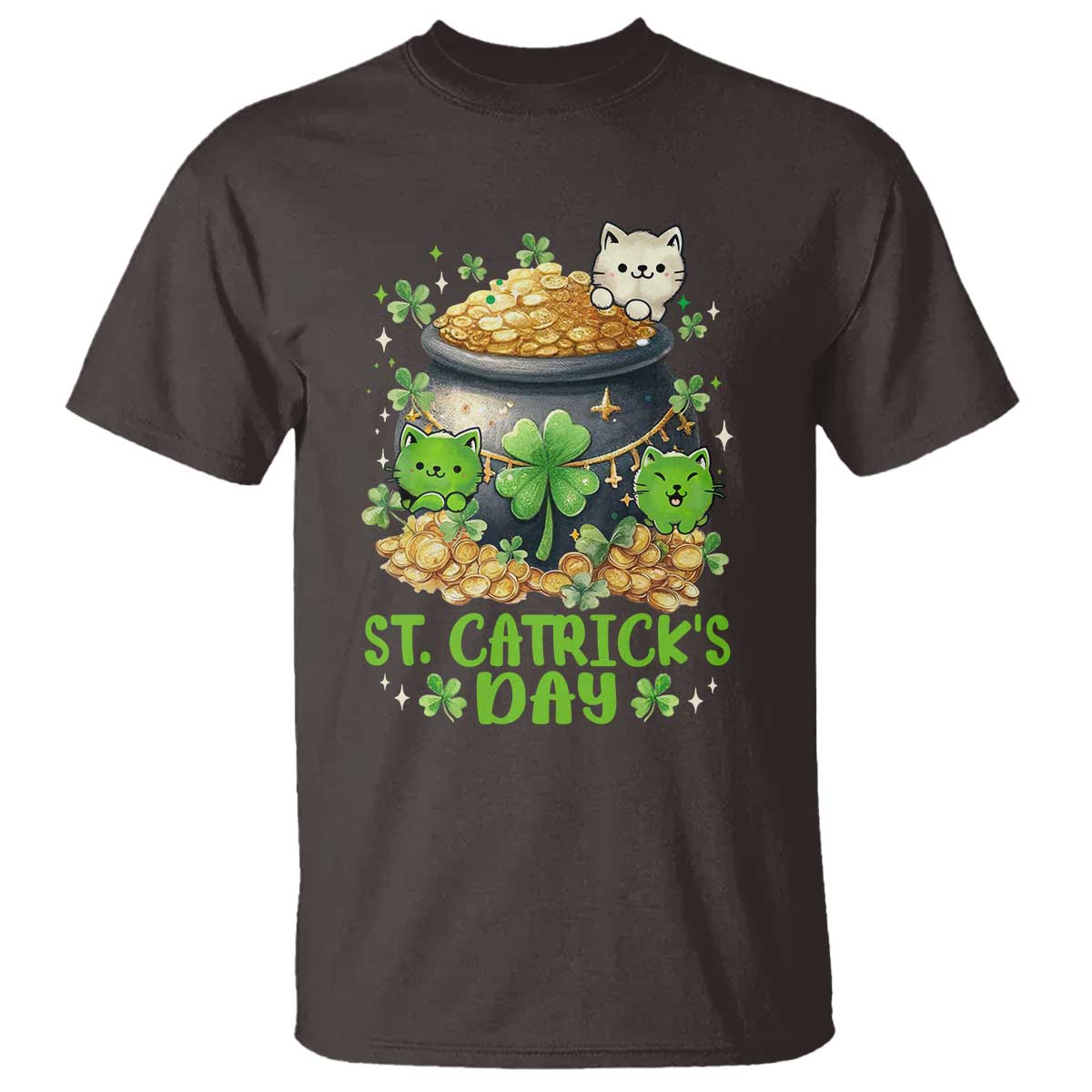 Cats St Patricks Day T Shirt Pot Of Gold Kitty Lover Lucky Irish