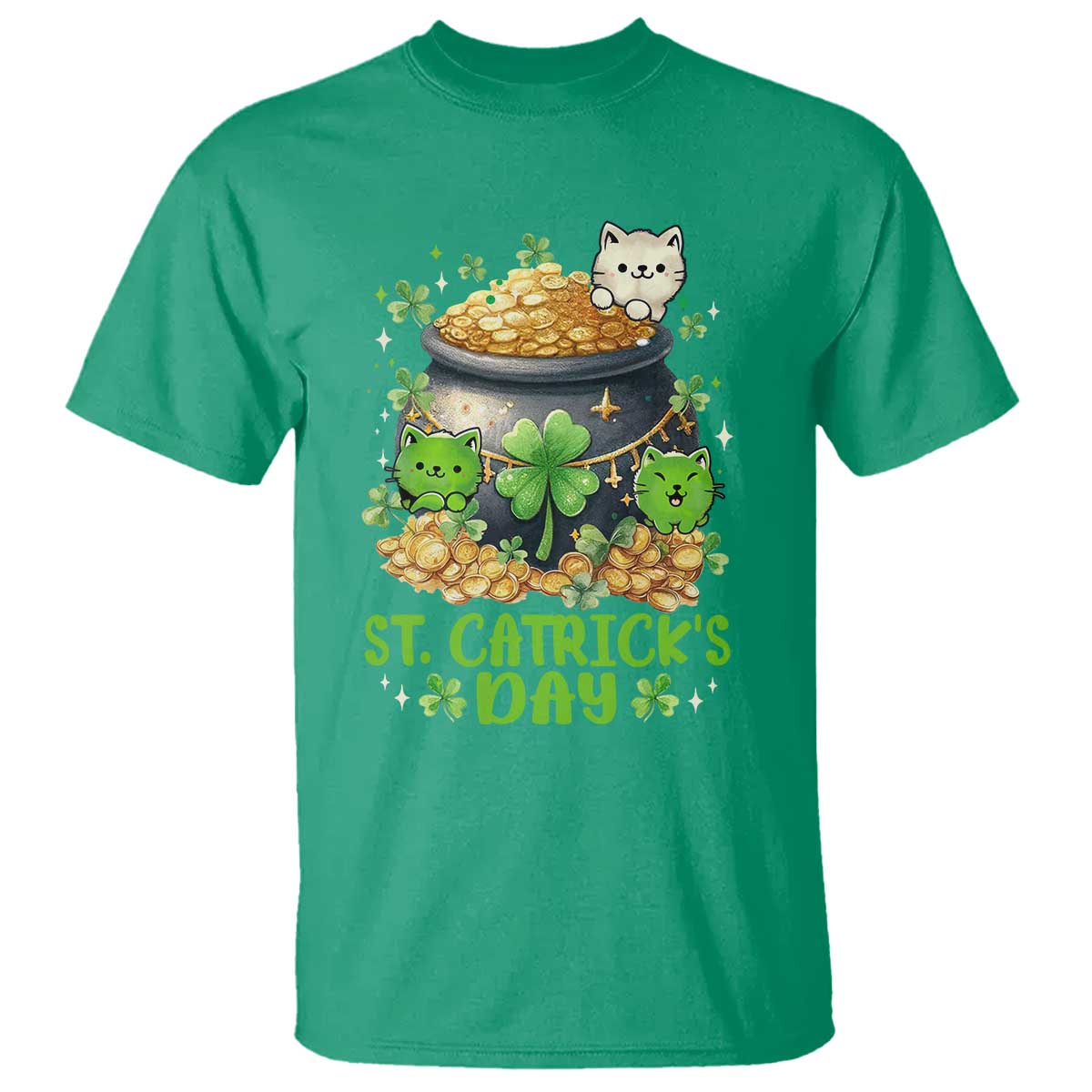 Cats St Patricks Day T Shirt Pot Of Gold Kitty Lover Lucky Irish