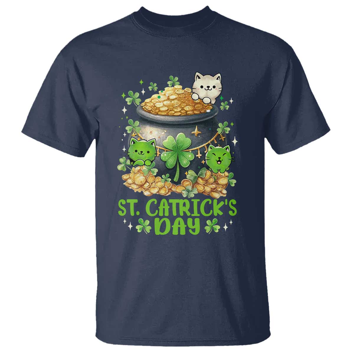 Cats St Patricks Day T Shirt Pot Of Gold Kitty Lover Lucky Irish