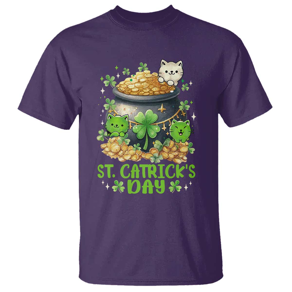 Cats St Patricks Day T Shirt Pot Of Gold Kitty Lover Lucky Irish