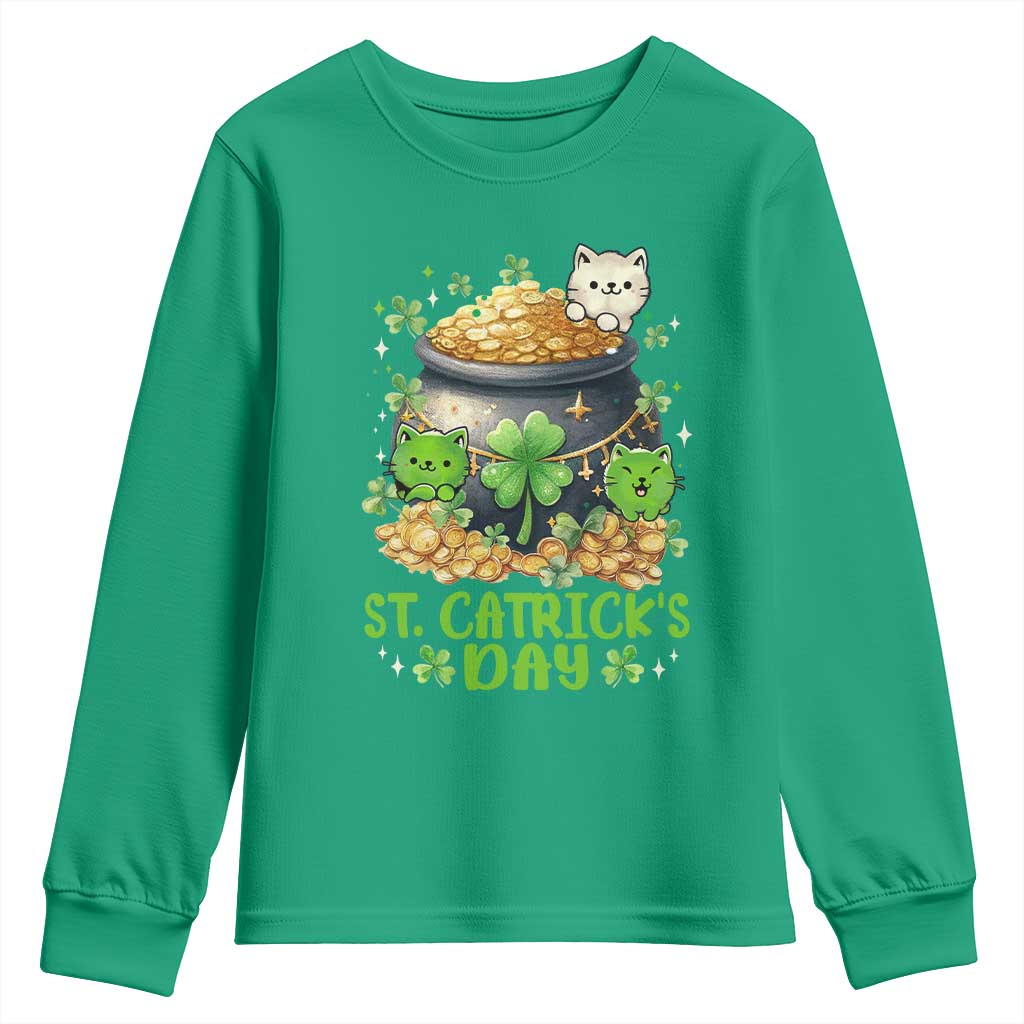 Cats St Patricks Day Youth Sweatshirt Pot Of Gold Kitty Lover Lucky Irish