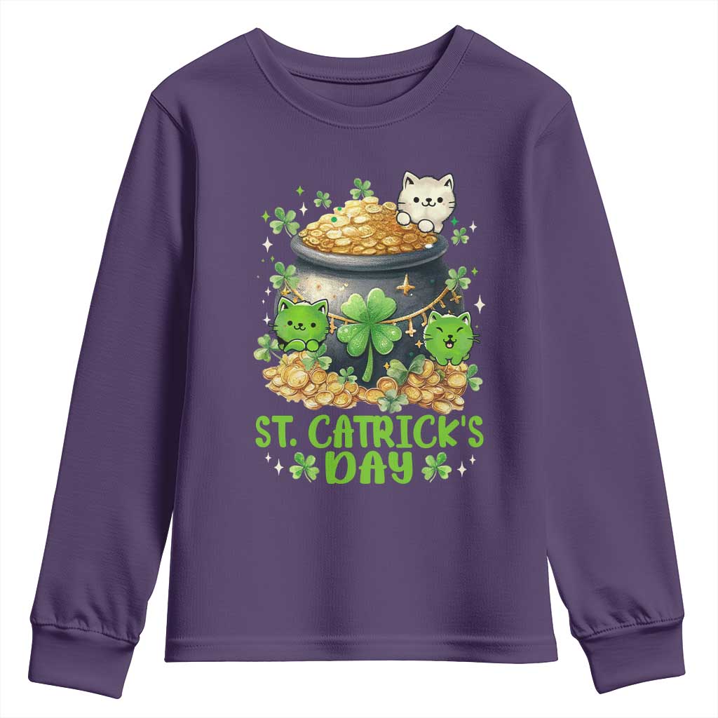 Cats St Patricks Day Youth Sweatshirt Pot Of Gold Kitty Lover Lucky Irish